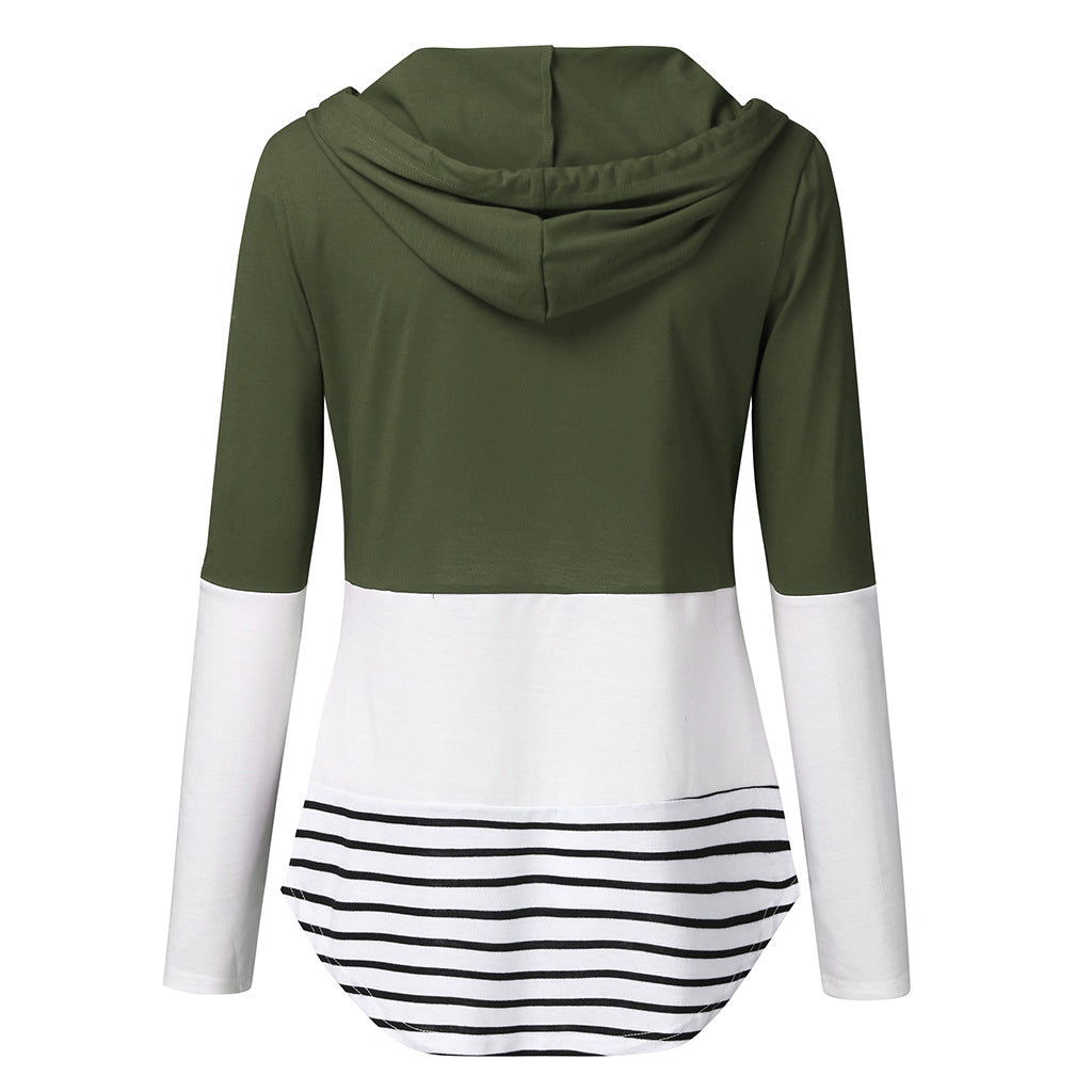 Colourblock Hooded Nursing Jacket – Autumn Winter Maternity Coat