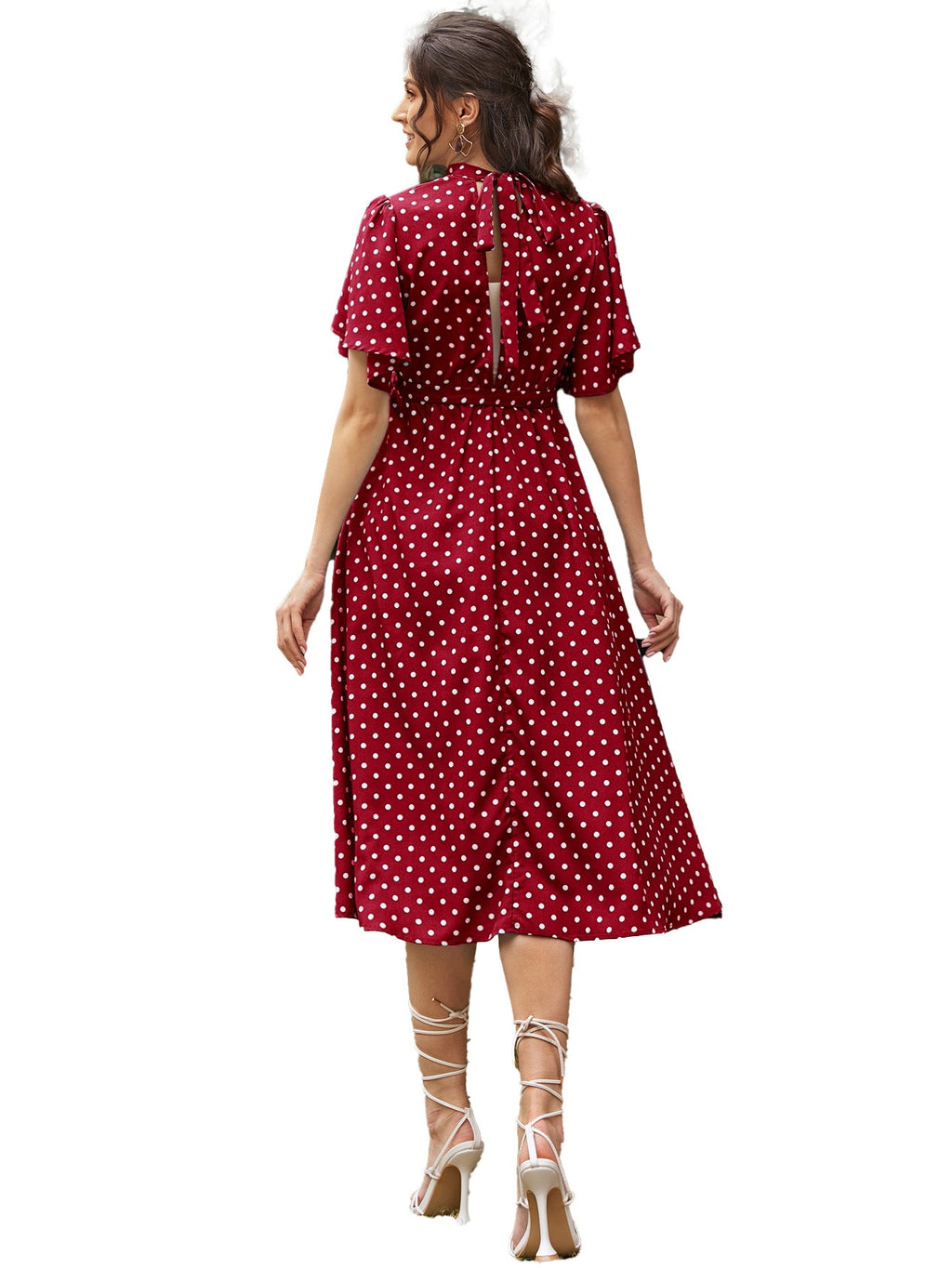 Polka Dot Chiffon Maternity Dress – Short Sleeve Strappy Summer Dress