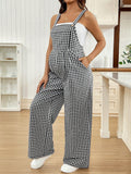 Checkered Maternity Jumpsuit – Loose Casual Pregnancy Overalls