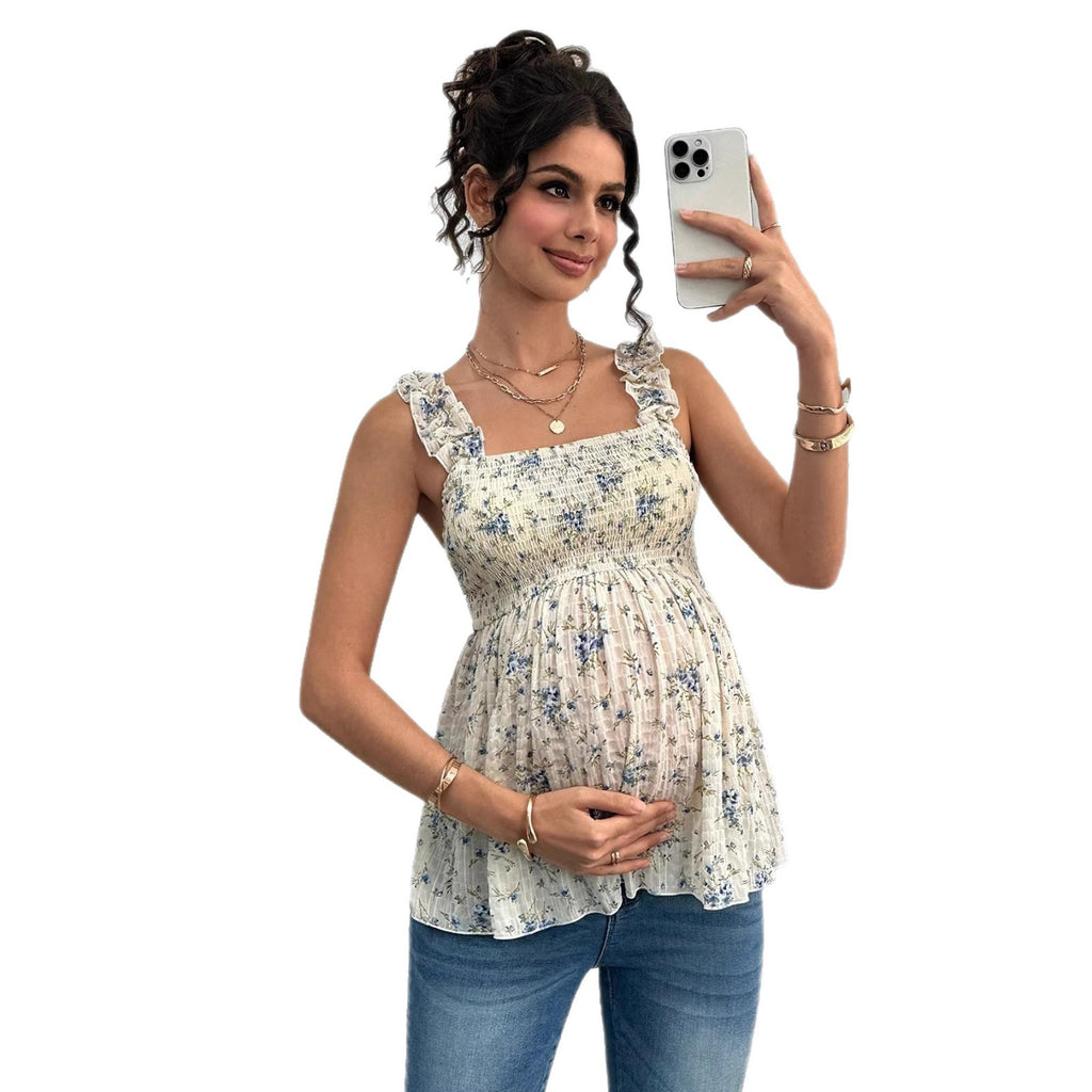 Printed Halter Maternity Vest – Square Neck A-Line Pregnancy Top