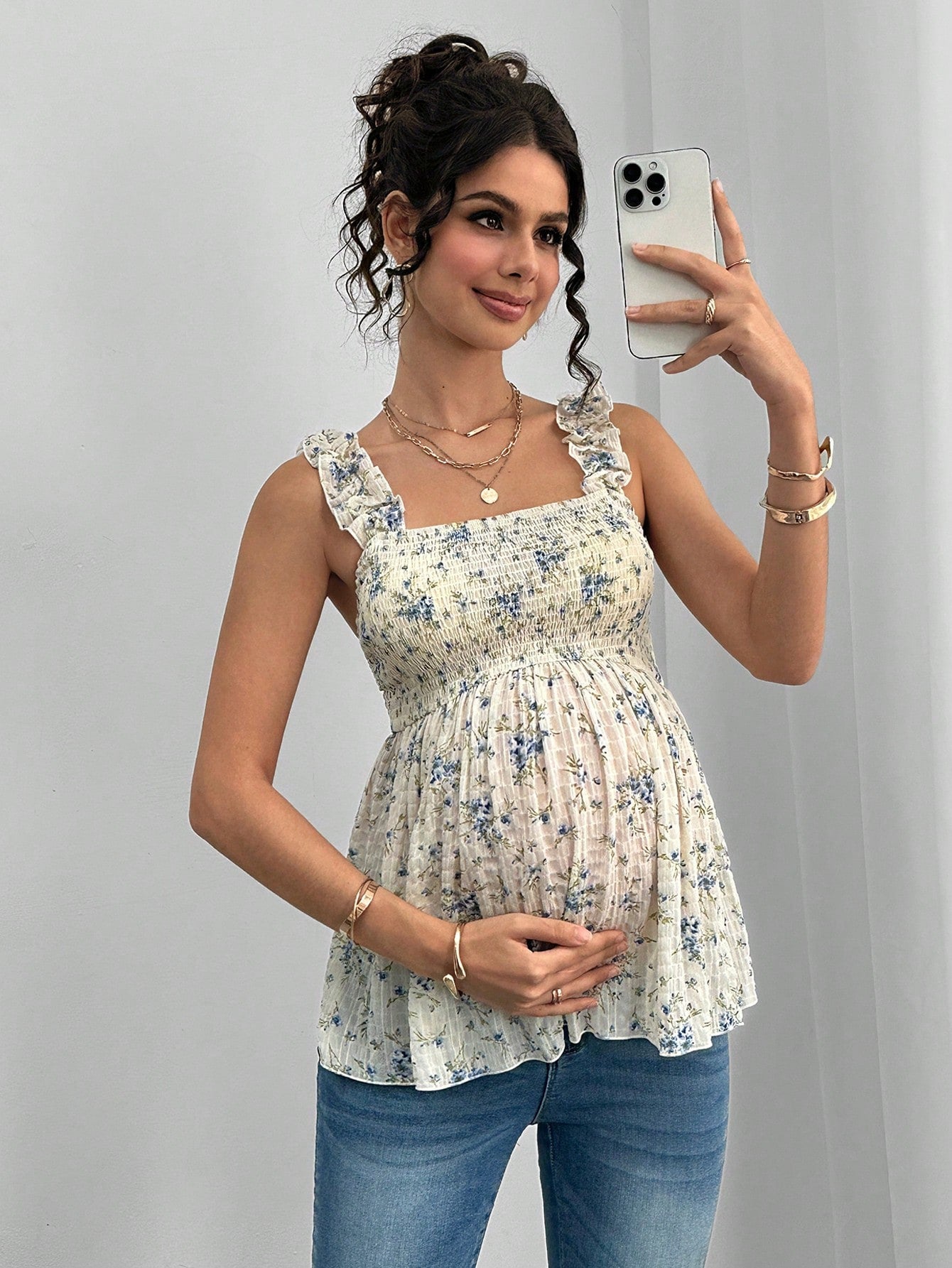 Printed Halter Maternity Vest – Square Neck A-Line Pregnancy Top