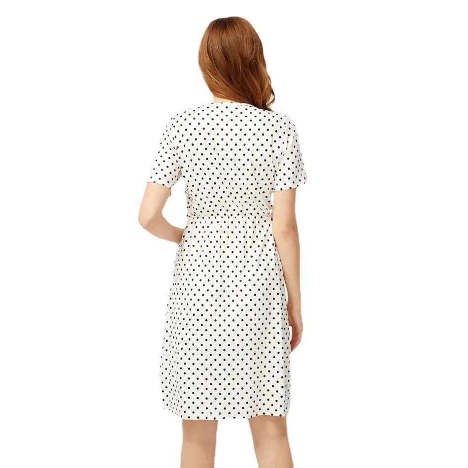 Polka Dot Nursing Dress – Short Sleeve Maternity & Breastfeeding Dress