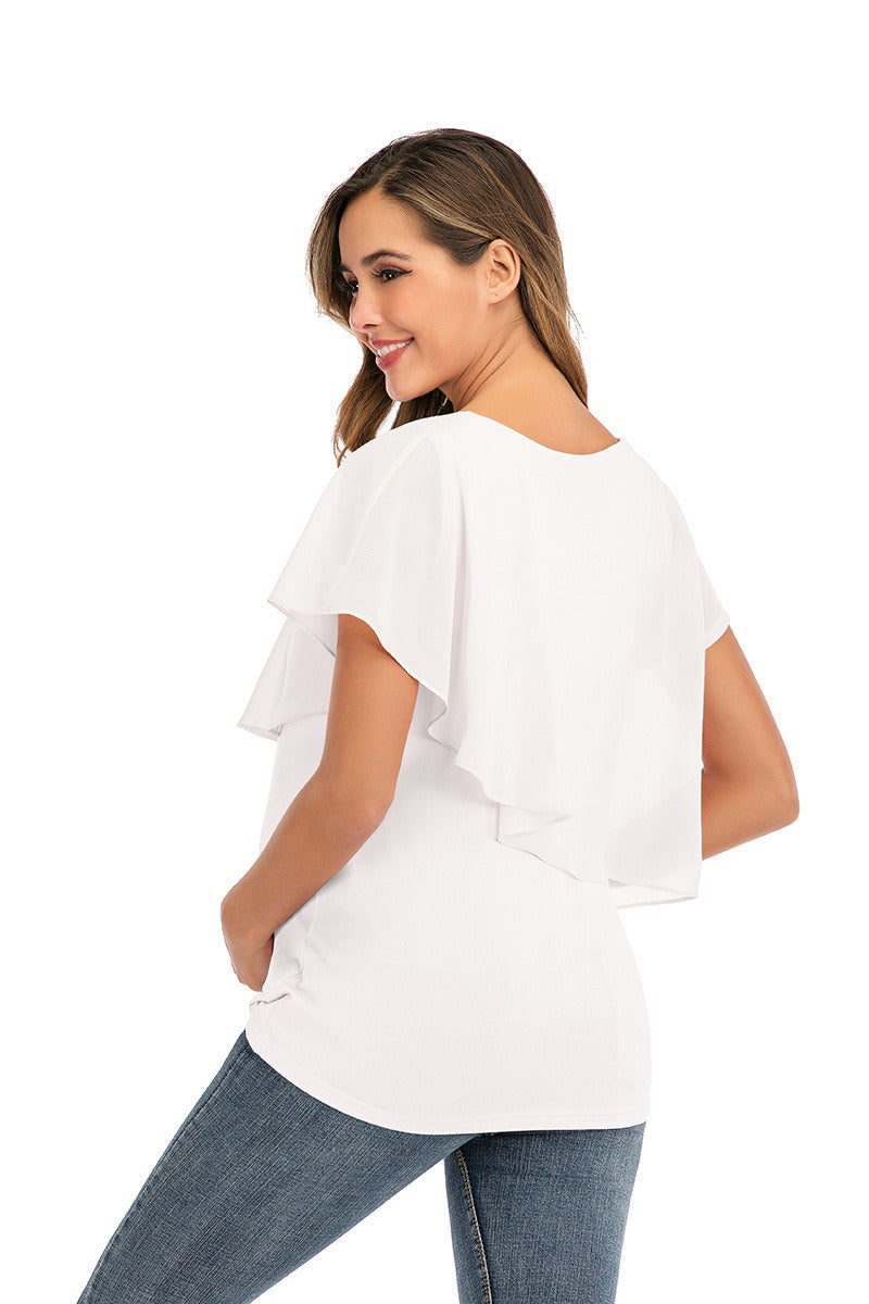 Short Sleeve Chiffon Nursing Top – Breastfeeding Patchwork T-Shirt