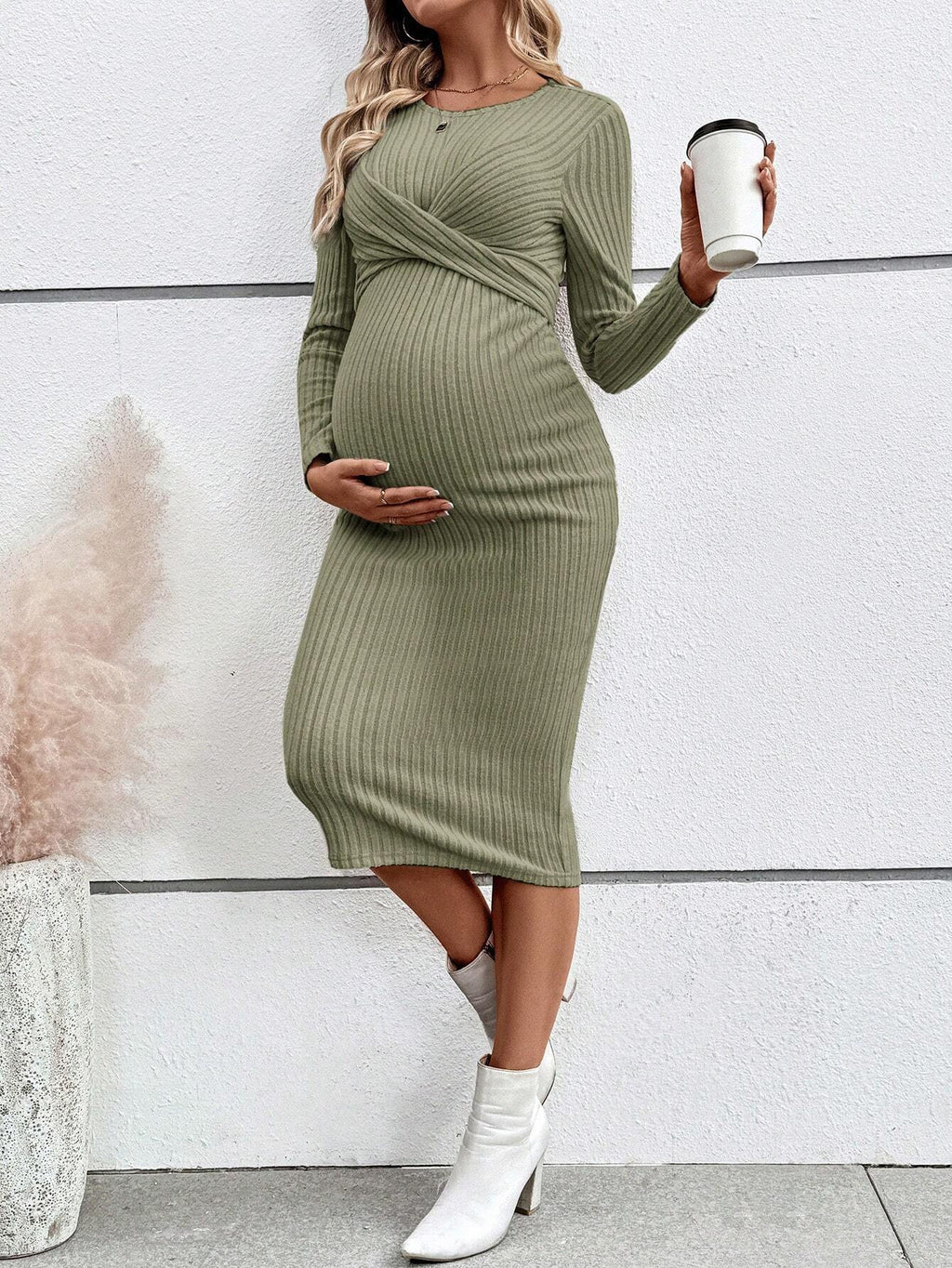 Long Sleeve Knot Maternity Maxi Dress – Slim Fit Full Length