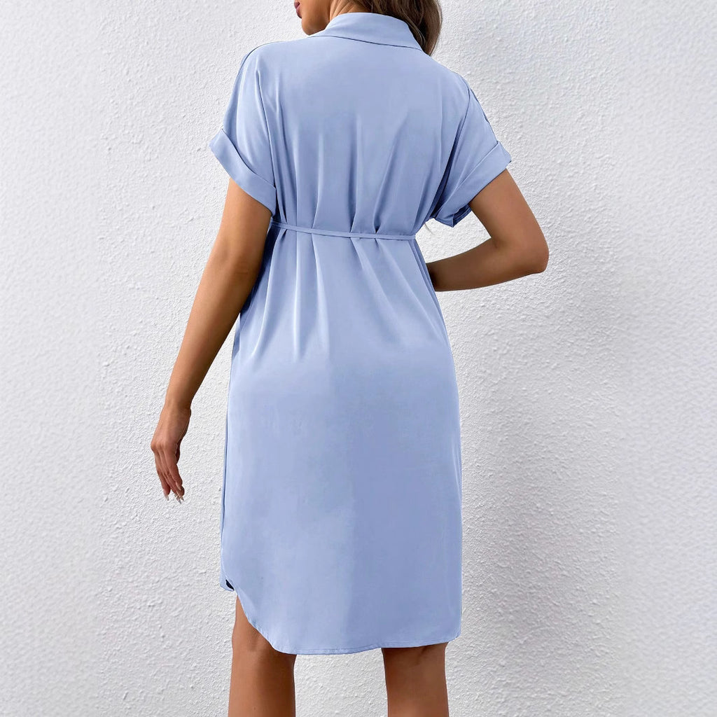 Button-Down Maternity Shirt Dress – Casual Belted Summer Dress