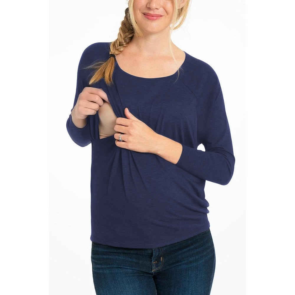 Long Sleeve Nursing T-Shirt – Round Neck Maternity Breastfeeding Top