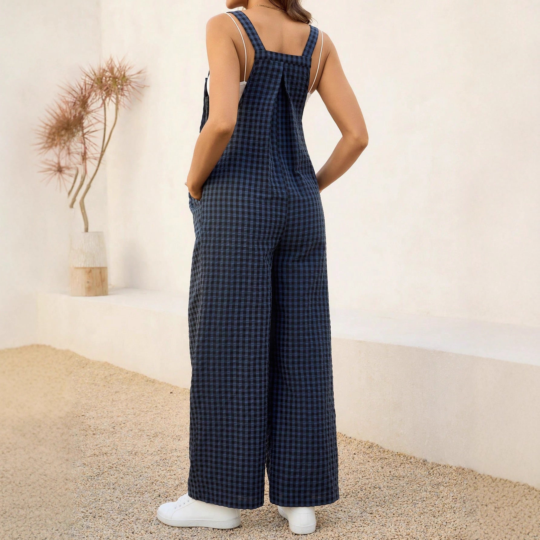 Checkered Maternity Jumpsuit – Loose Casual Pregnancy Overalls