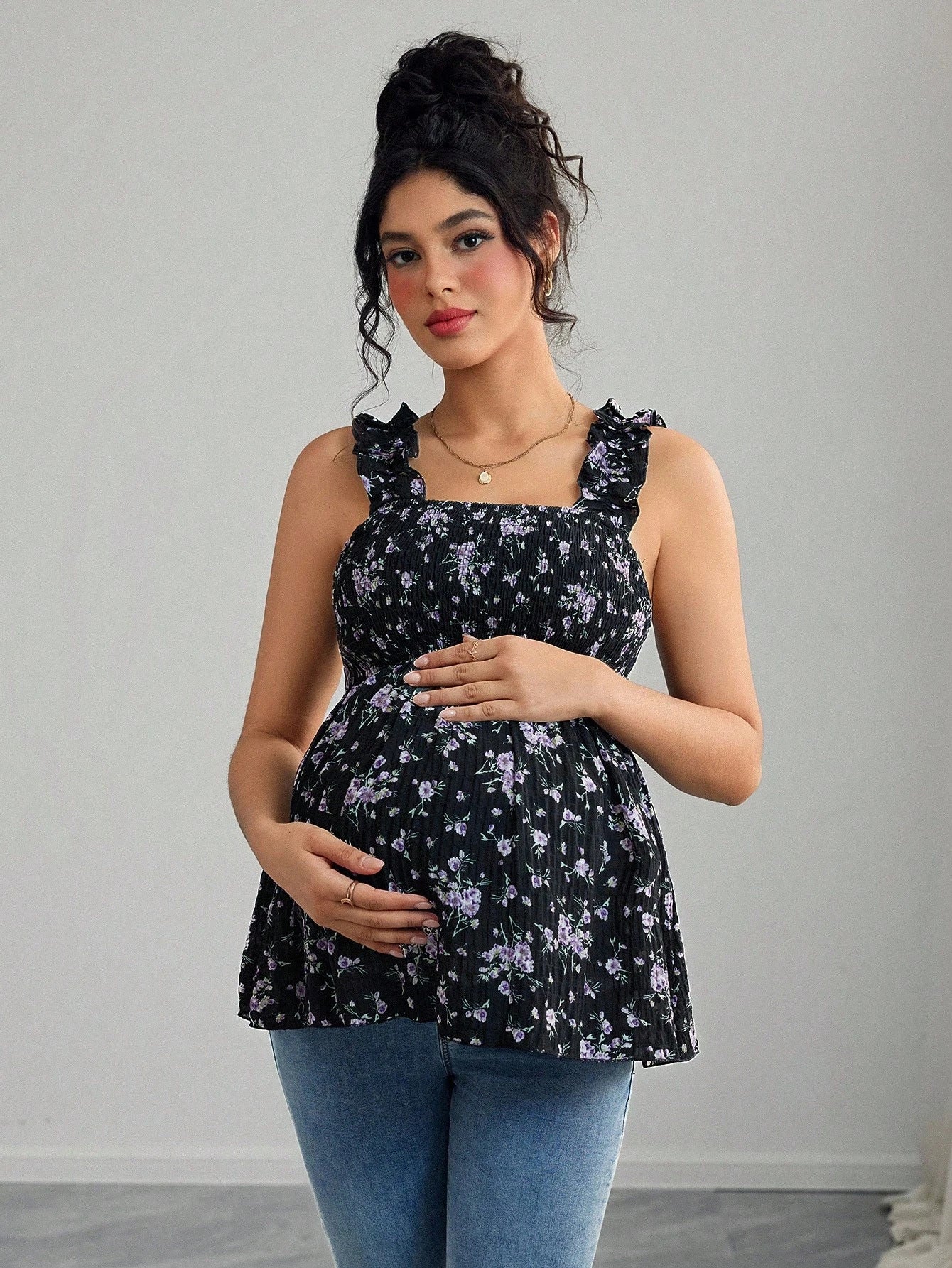 Printed Halter Maternity Vest – Square Neck A-Line Pregnancy Top