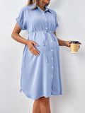 Button-Down Maternity Shirt Dress – Casual Belted Summer Dress