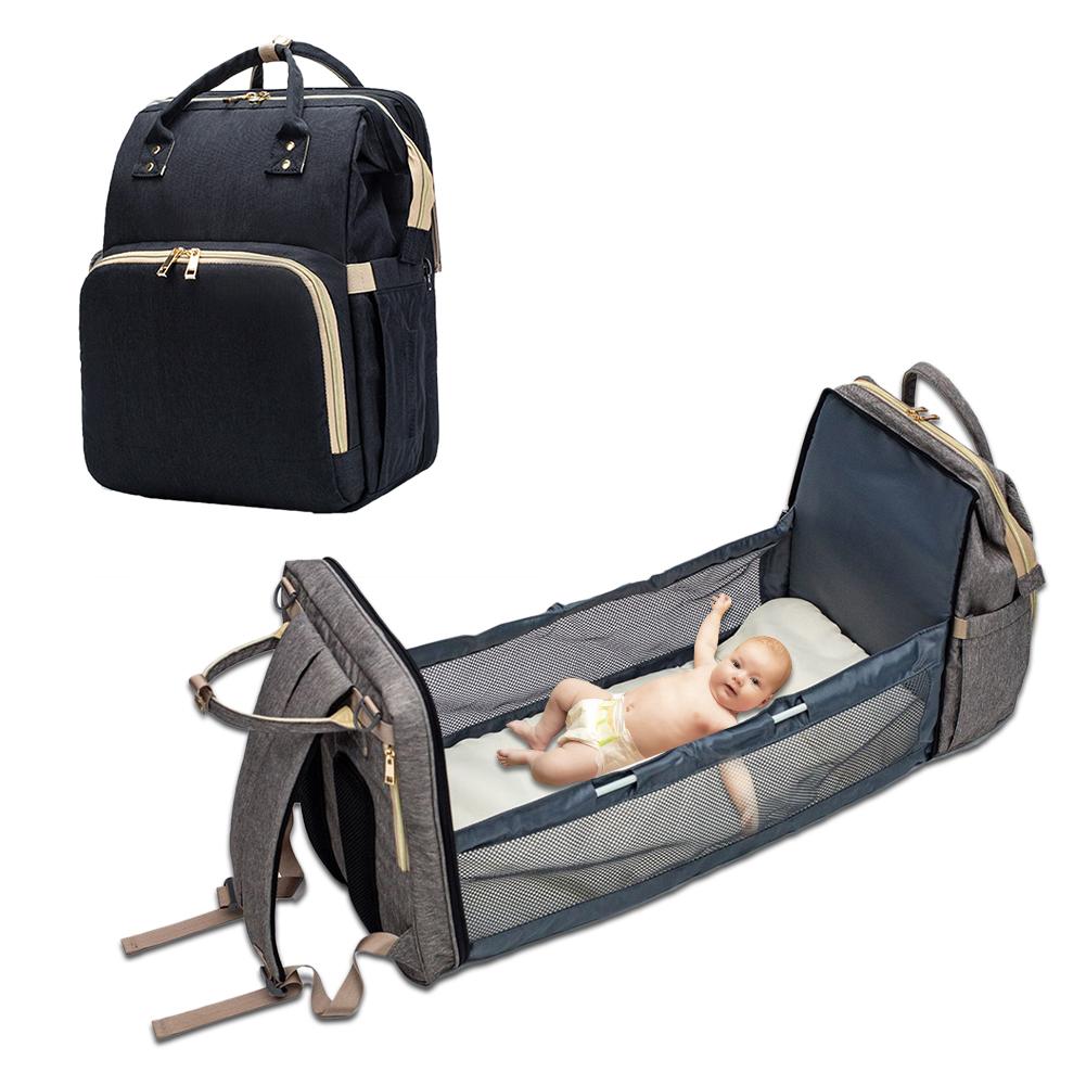 Convertible Diaper Bag Backpack with Foldout Baby Bed