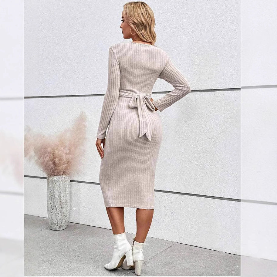 Long Sleeve Knot Maternity Maxi Dress – Slim Fit Full Length