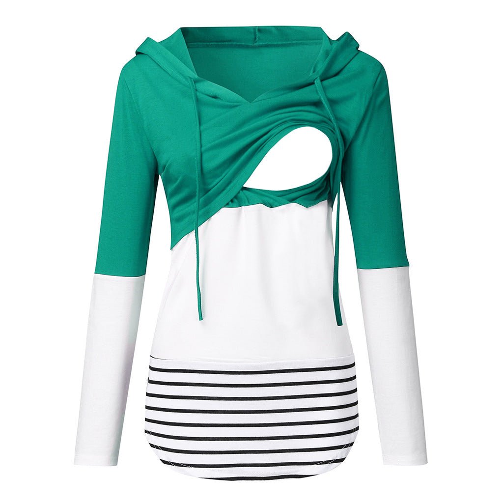 Colourblock Hooded Nursing Jacket – Autumn Winter Maternity Coat