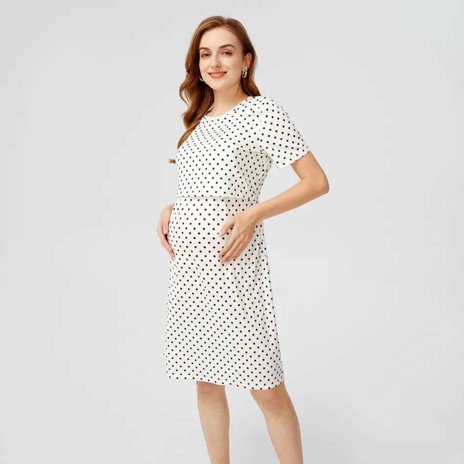Polka Dot Nursing Dress – Short Sleeve Maternity & Breastfeeding Dress