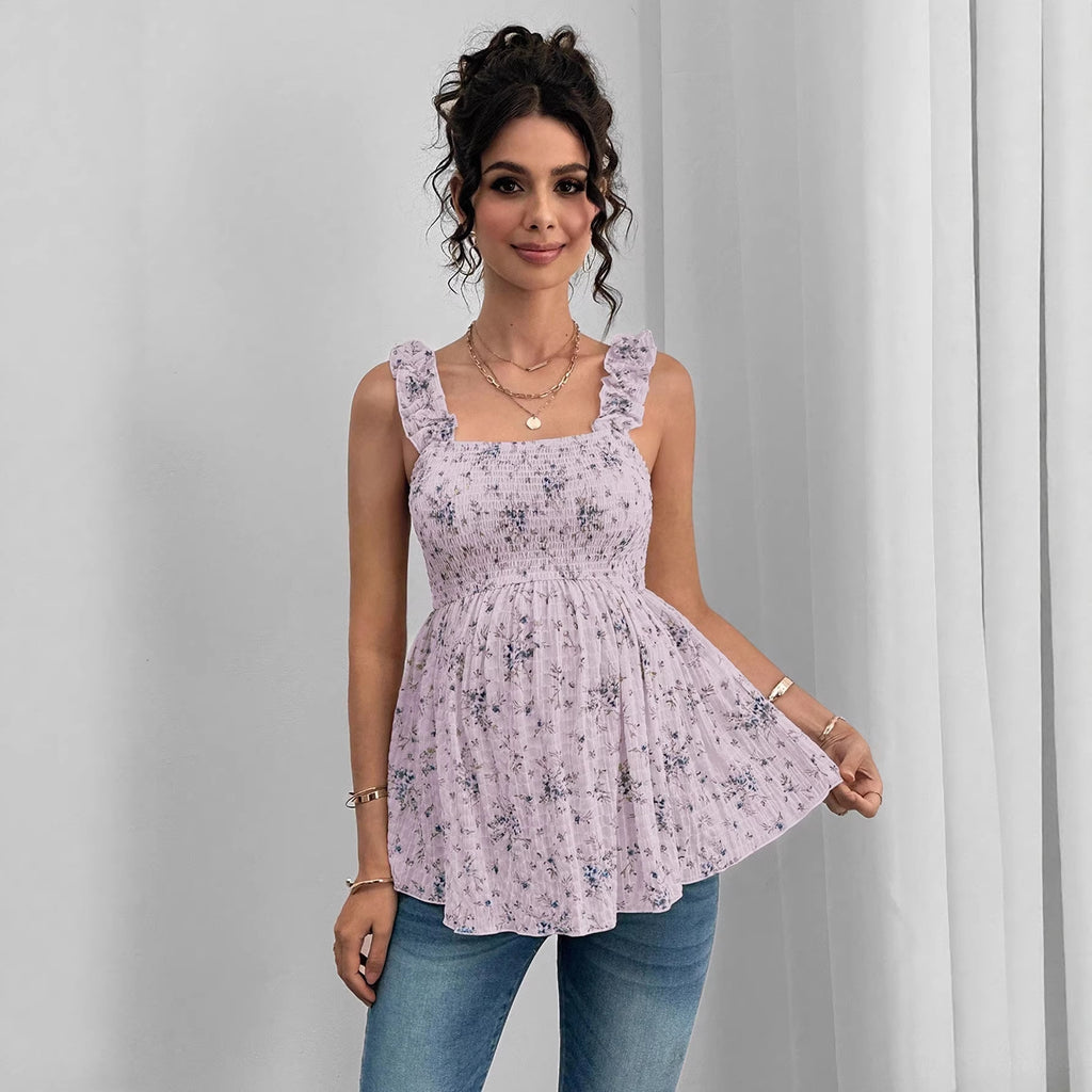 Printed Halter Maternity Vest – Square Neck A-Line Pregnancy Top