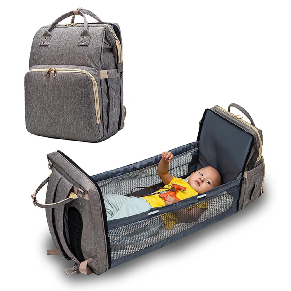 Convertible Diaper Bag Backpack with Foldout Baby Bed