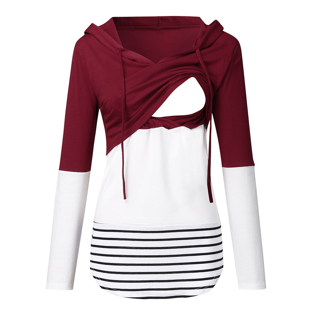 Colourblock Hooded Nursing Jacket – Autumn Winter Maternity Coat
