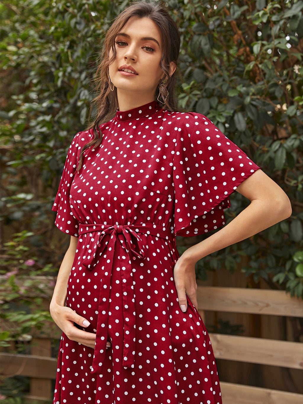 Polka Dot Chiffon Maternity Dress – Short Sleeve Strappy Summer Dress