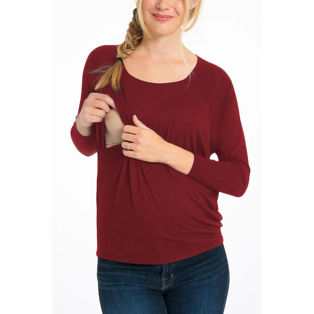 Long Sleeve Nursing T-Shirt – Round Neck Maternity Breastfeeding Top