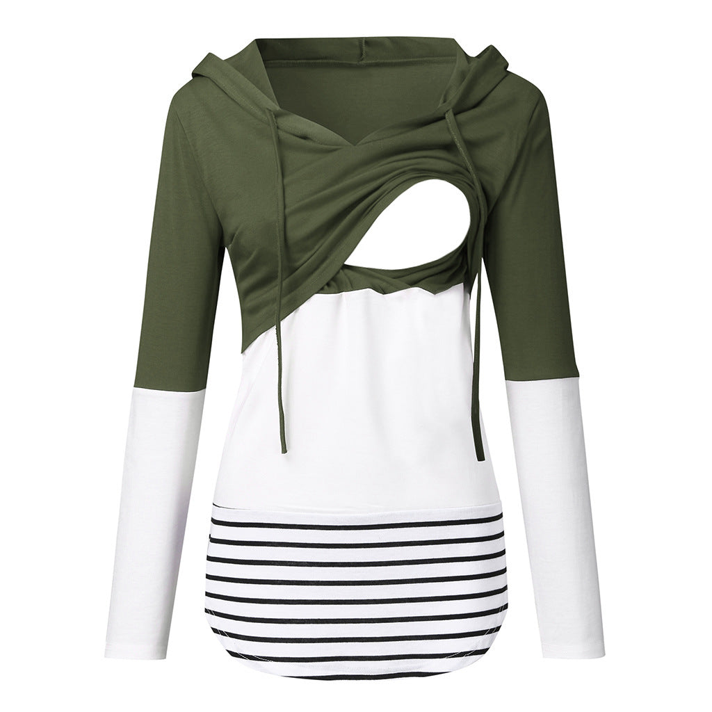 Colourblock Hooded Nursing Jacket – Autumn Winter Maternity Coat
