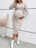Long Sleeve Knot Maternity Maxi Dress – Slim Fit Full Length