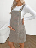 Checkered Maternity Overalls Dress – Adjustable Strap Mini Dress