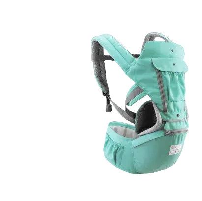 Green baby carrier with gray accents on a white background