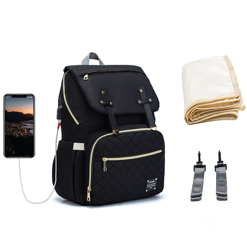 Lequeen USB Diaper Backpack – Designer Nursing Travel Bag
