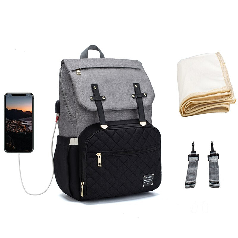 Lequeen USB Diaper Backpack – Designer Nursing Travel Bag