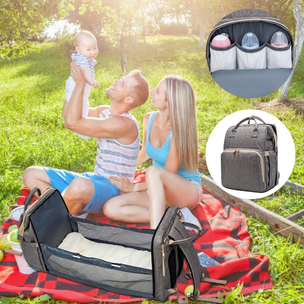 Convertible Diaper Bag Backpack with Foldout Baby Bed