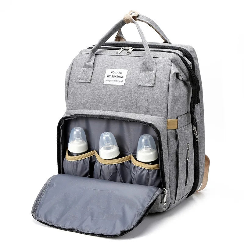 Foldable Diaper Bag Backpack with Baby Sleep Mat – Multi-Function