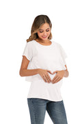 Short Sleeve Chiffon Nursing Top – Breastfeeding Patchwork T-Shirt